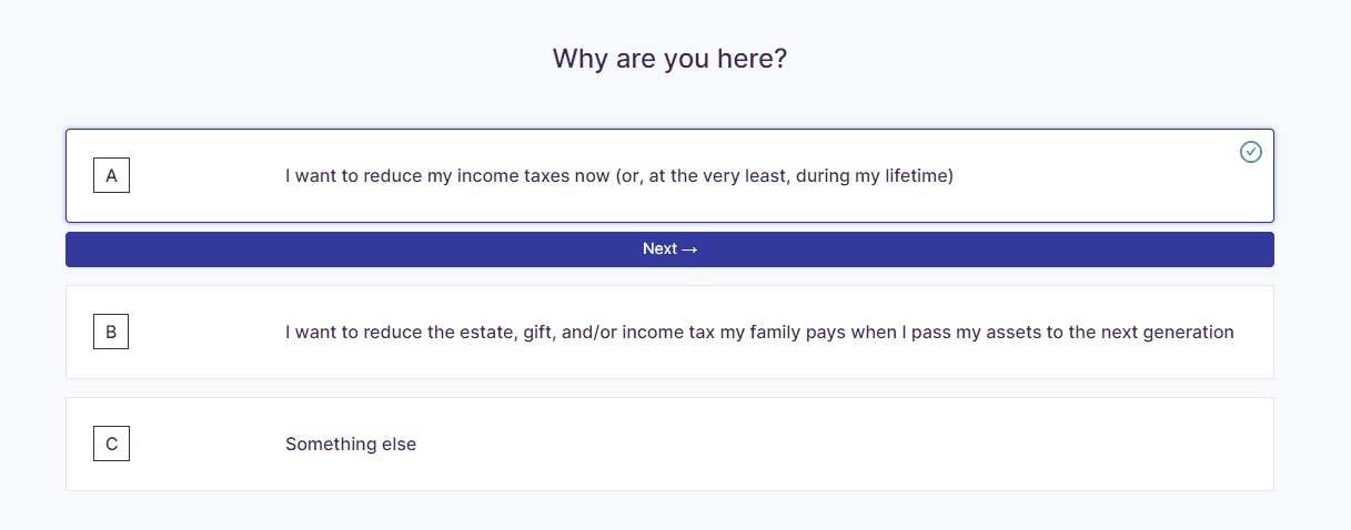 Our planning tool guiding you through the difference between tax and estate planning
