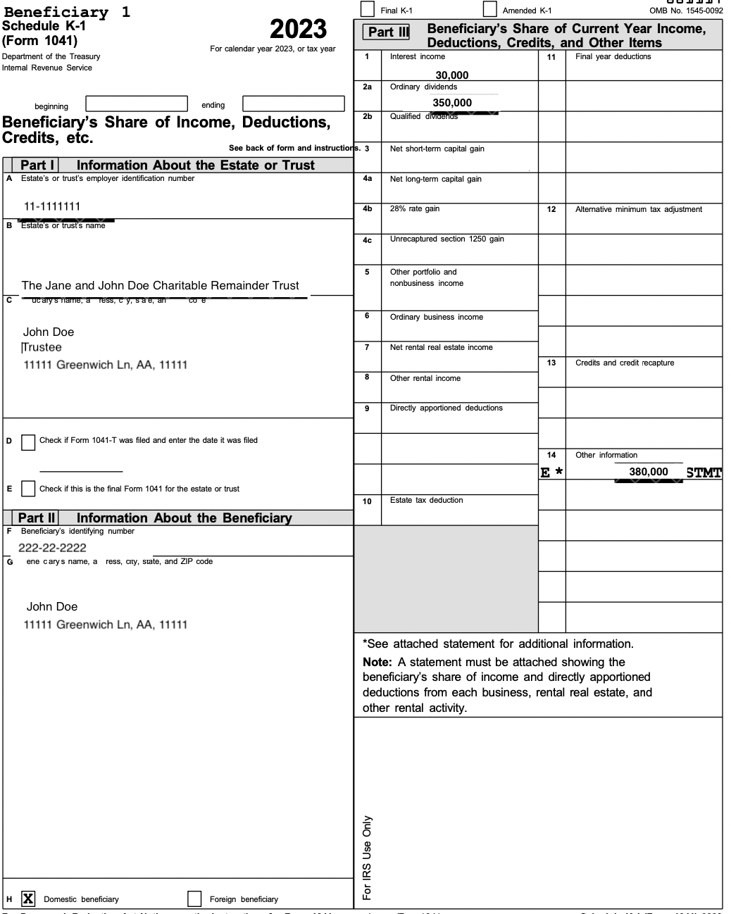 Form 5227 Schedule K
